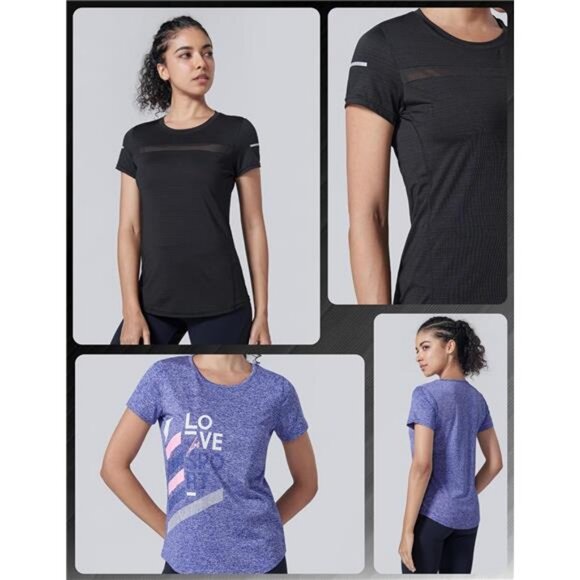 5 Pack: Women's Dry Fit Short Sleeve T Shirts, Athletic Workout Tee Tops - Picture 3 of 7
